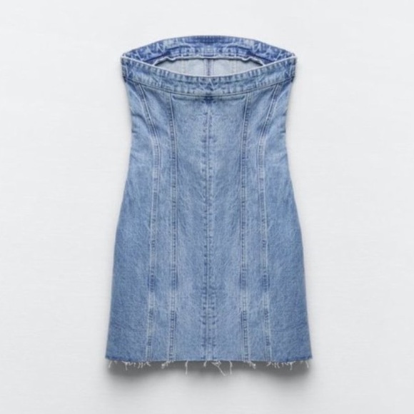 ❌SOLD❌ ZARA - Strapless Bandeau Denim Mini Dress - Picture 4 of 4